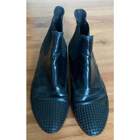 Maluo Black leather pull on studded toe buckle side ankle boots sz 39 1/5  euc - Picture 1 of 7